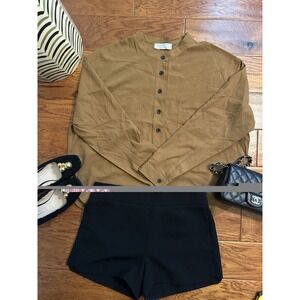 Everlane Collared Buttons Shirt Blouse Brown Sugar 100% Silk Size 8